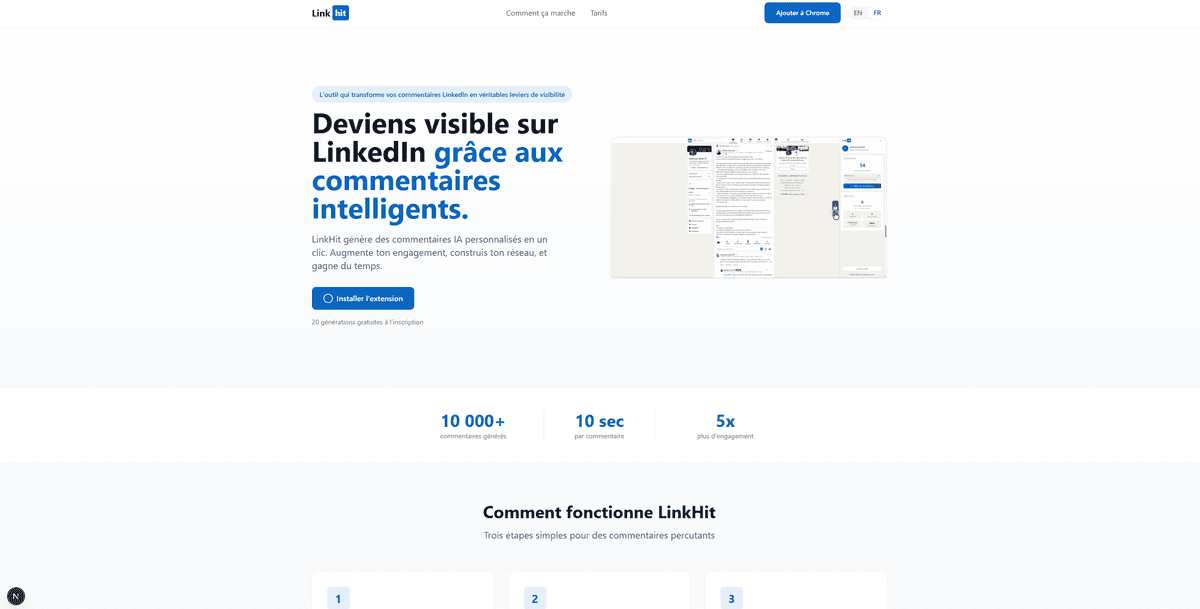 LinkHit — Extension Chrome pour LinkedIn développée par Ol'Apps, développeur web à Nîmes